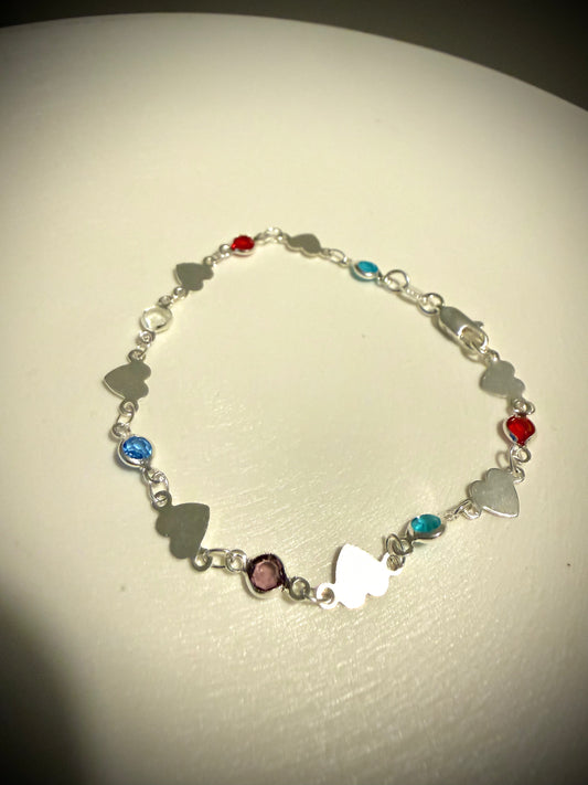 Pulsera Corazones con Punto Plata 925