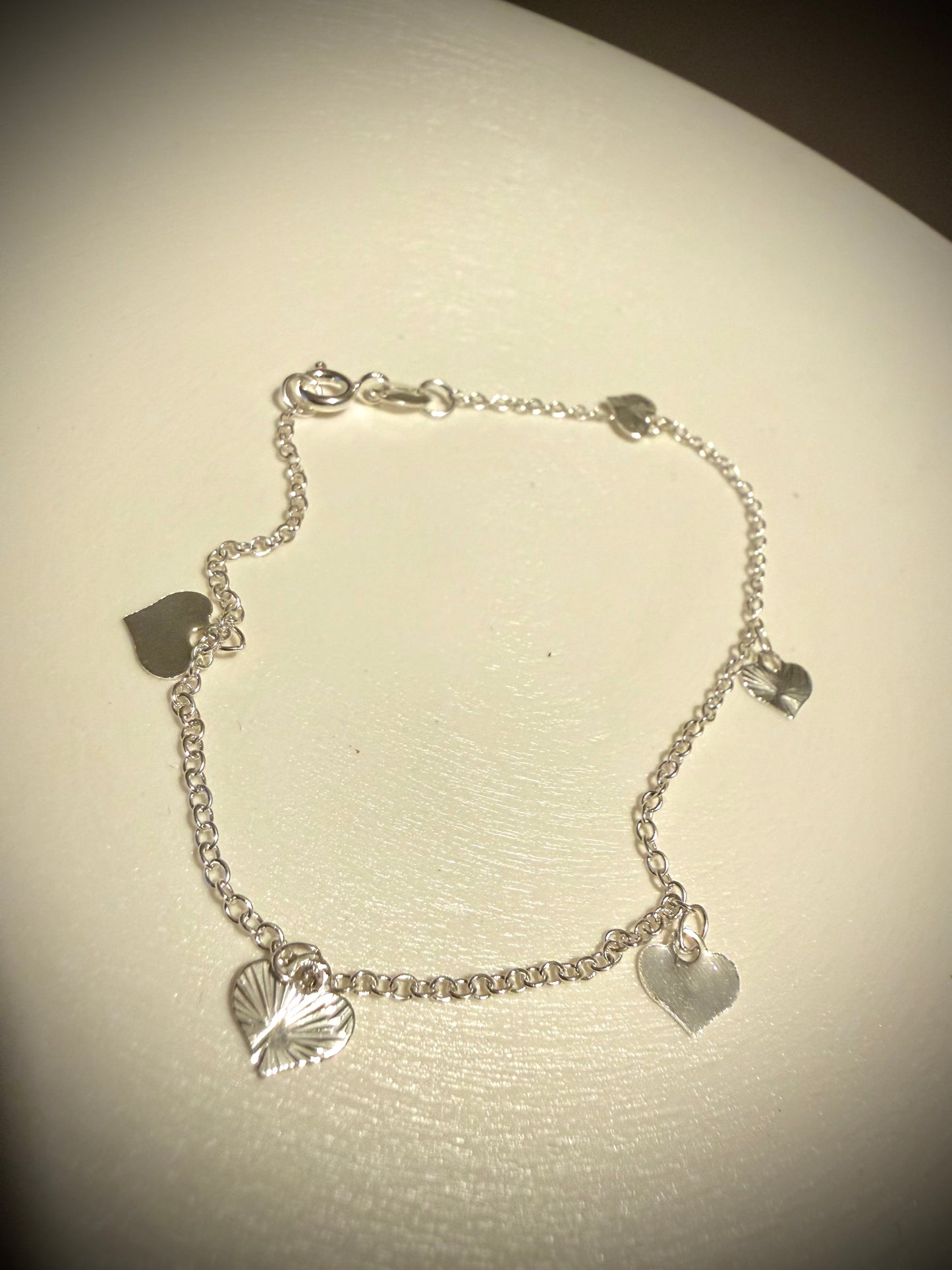 Pulsera Corazones Brillantes Plata 925