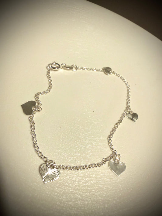 Pulsera Corazones Brillantes Plata 925