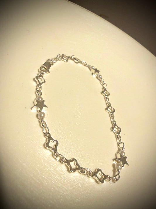 Pulsera Estrellas con Flor Plata 925
