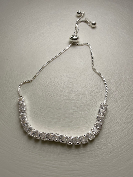 Pulsera Tennis Cuadrada Ajustable – Plata 925