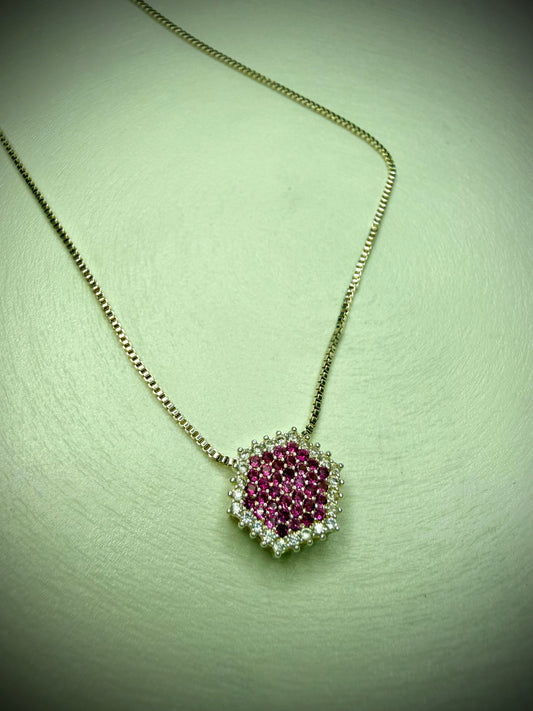 Collar Hexágono rosa (Plata 925)