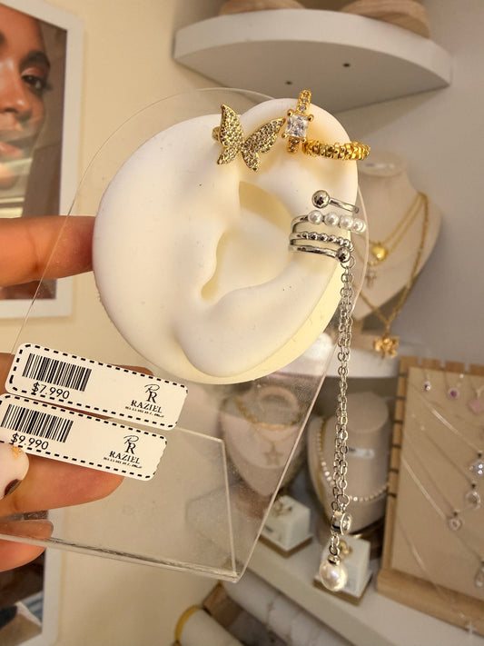 Ear Cuff Perlas & Cadena (Baño de Oro 18K)