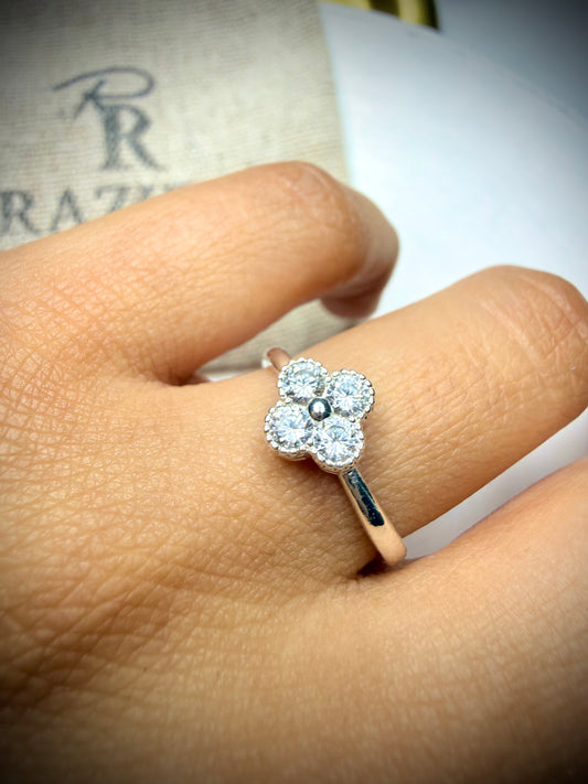 Anillo Ajustable Flor Destello (Plata 925)