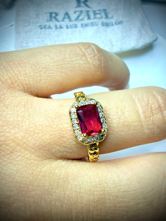 Anillo Ajustable Glam Ruby (Baño de Oro 18K)