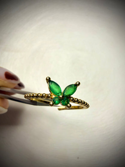 Anillo Ajustable Butterfly Esmeralda (Baño de Oro 18K)