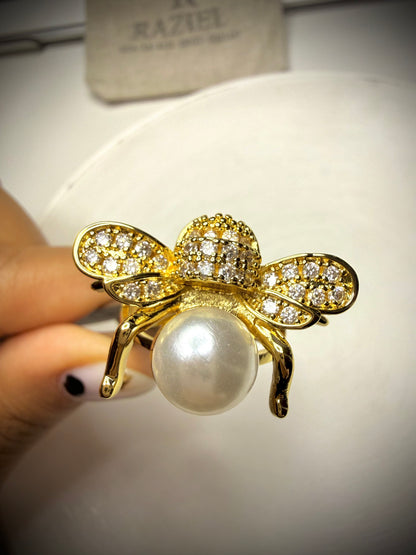 Anillo Ajustable Bee Pearl (Baño de Oro 18K)