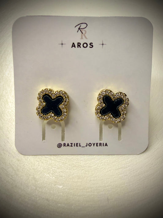 Aros Clover Black Shine (Baño de Oro 18K)