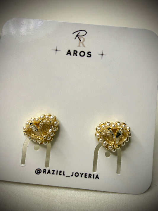Aros Pearl Heart (Baño de Oro 18K)